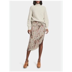 Veronica Beard Hearst Silk Midi Skirt Oat Paisley Asymmetrical Hem Size 2 Luxury